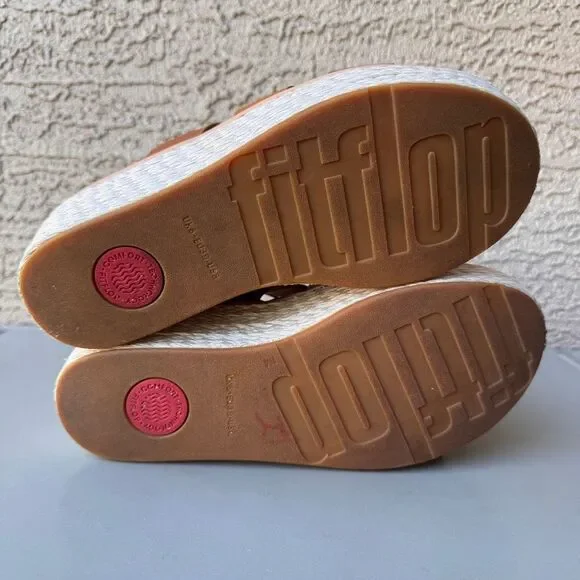 FitFlop Eloise Wedge Sandals Womens Size 8 Tan Platform Espadrille Strappy Shoes - Picture 8 of 16